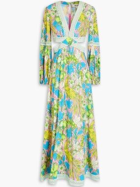 Diane Von Furstenburg Lina Floral V-Neck Long Sleeve Maxi Dress in Multicolor